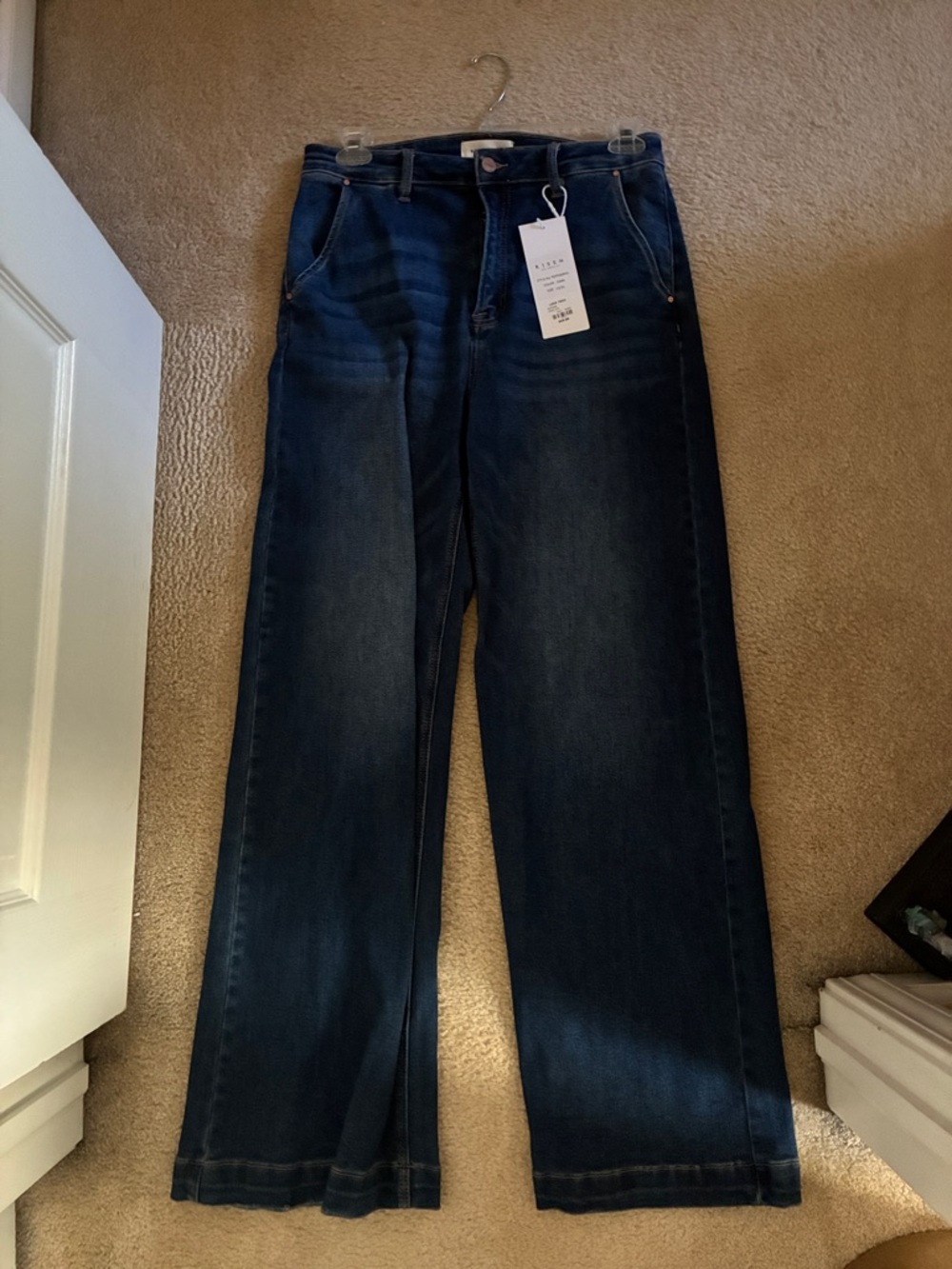 Wide Leg Women's Jeans - Dark Blue Flare